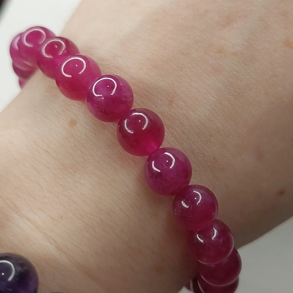 Pink Tourmeline stone 8mm round bead bracelet #2 - Picture 2 of 4